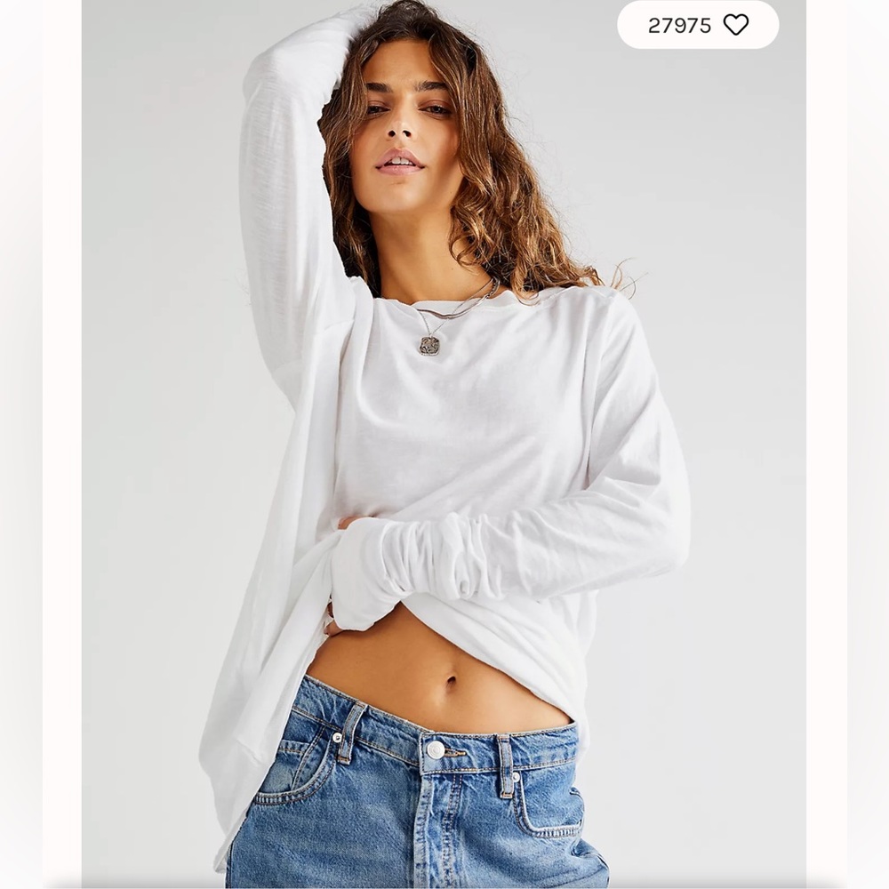 Free People Arden Oversized Long Sleeve Tee In Optic White. NWOT! Sz S & M - Picture 3 of 7